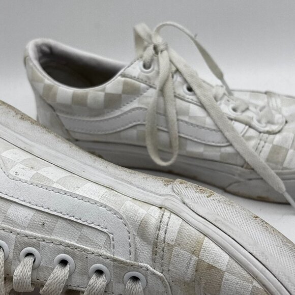 Vans Old Skool Checkered Low Top Sneakers White Lace Up Skate Shoe Womens Size 8 - Picture 4 of 9